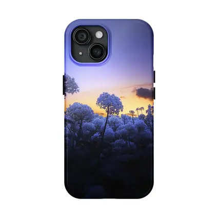 Blue Flowers Glowing Against Sunset Sky