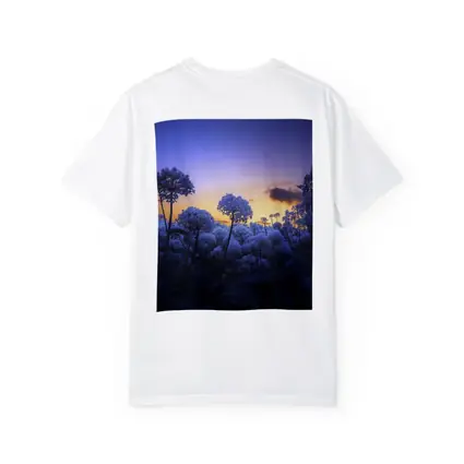Blue Flowers Glowing Against Sunset Sky