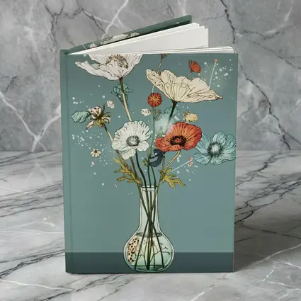 Poppy Bouquet In Glass Vase Teal