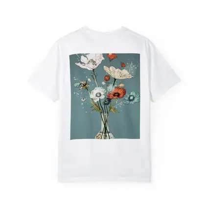 Poppy Bouquet In Glass Vase Teal