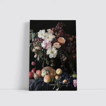 Dutch Masters Still Life Flowers Fruit Dark