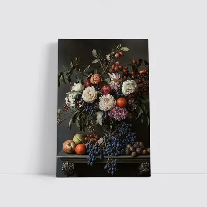Dark Floral Still Life With Fruit