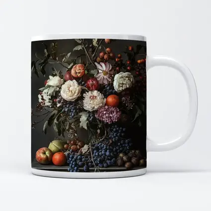 Dark Floral Still Life With Fruit