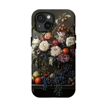 Dark Floral Still Life With Fruit