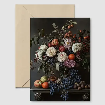 Dark Floral Still Life With Fruit