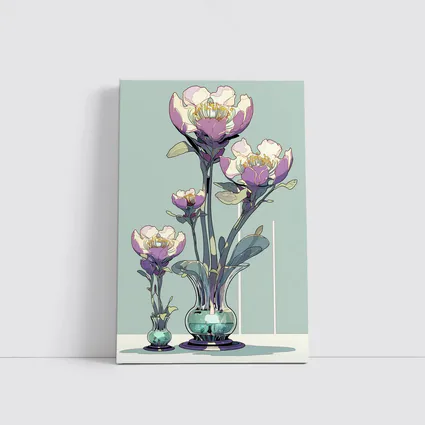 Art Nouveau Peonies In Glass Vases Illustration