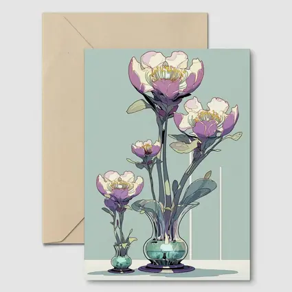 Art Nouveau Peonies In Glass Vases Illustration