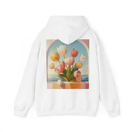 Tulips Bouquet Arched Window Ocean View
