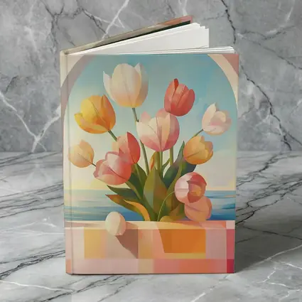 Tulips Bouquet Arched Window Ocean View