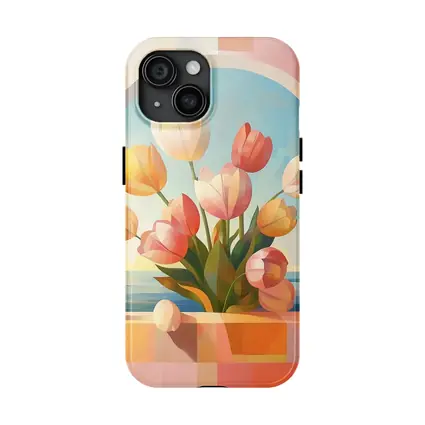 Tulips Bouquet Arched Window Ocean View