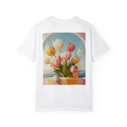 Tulips Bouquet Arched Window Ocean View