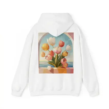 Tulips Bouquet Arched Window Ocean View