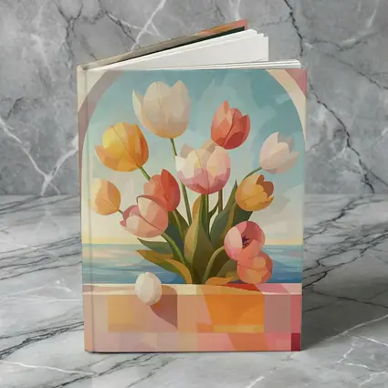 Tulips Bouquet Arched Window Ocean View