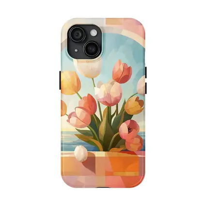 Tulips Bouquet Arched Window Ocean View