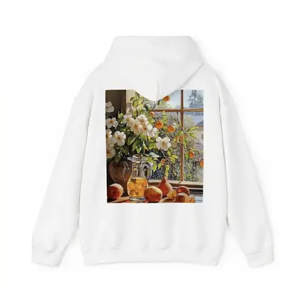 White Flowers Fruit Still Life Window