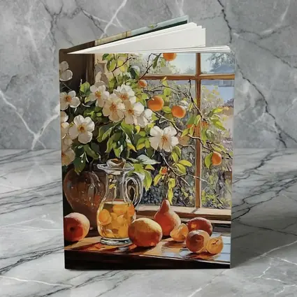 White Flowers Fruit Still Life Window
