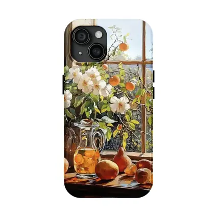White Flowers Fruit Still Life Window