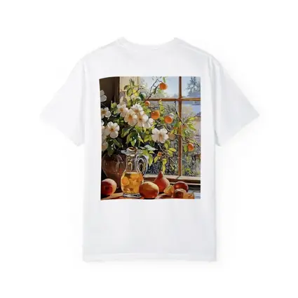 White Flowers Fruit Still Life Window