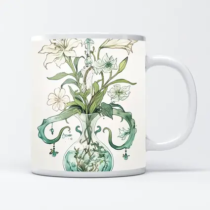 White Lily Bouquet Glass Vase Art Nouveau
