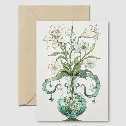 White Lily Bouquet Glass Vase Art Nouveau