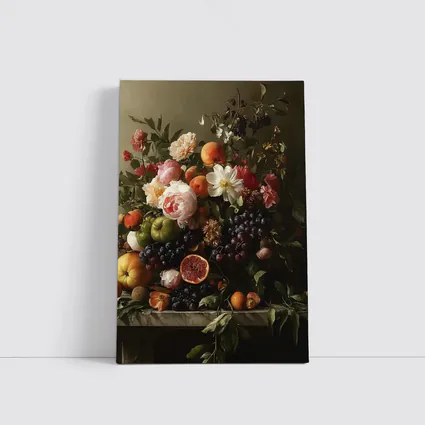 Dutch Still Life Flowers Fruit Marble Table