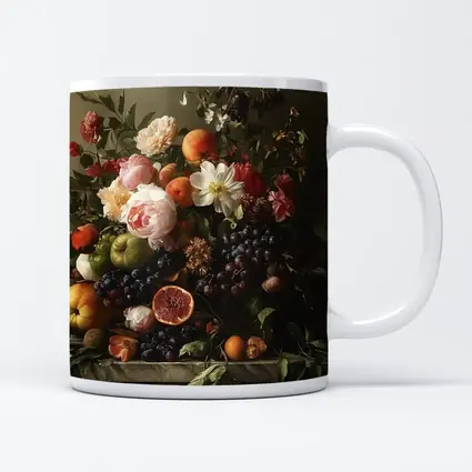 Dutch Still Life Flowers Fruit Marble Table
