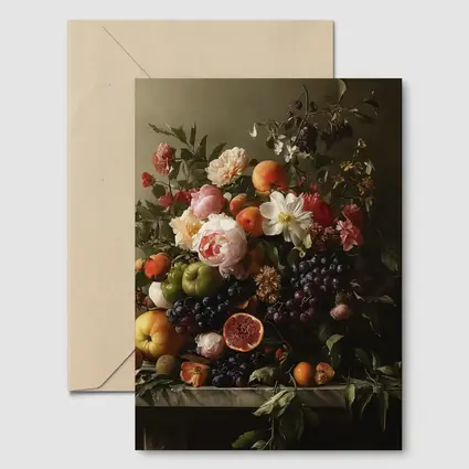 Dutch Still Life Flowers Fruit Marble Table