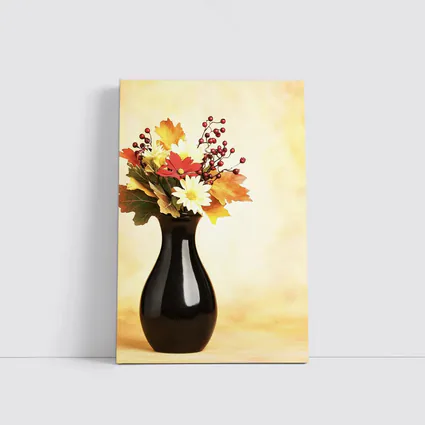 Autumn Flowers Black Vase Warm Background