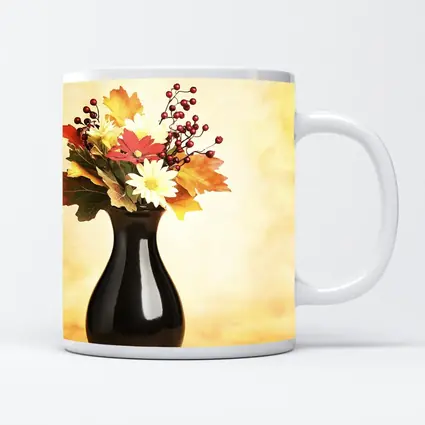 Autumn Flowers Black Vase Warm Background