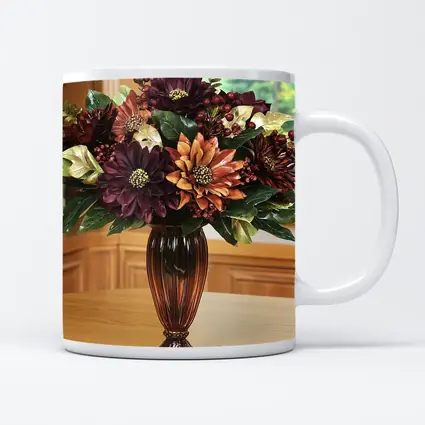 Deep Burgundy Dahlia Floral Arrangement Brown Vase
