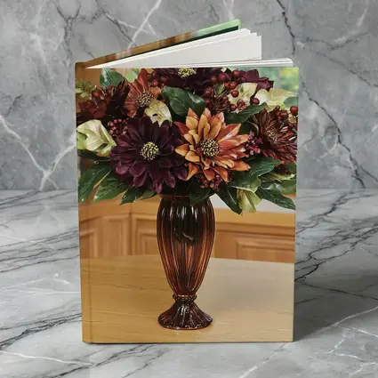 Deep Burgundy Dahlia Floral Arrangement Brown Vase