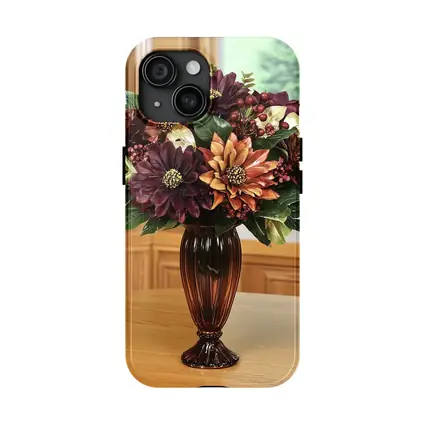 Deep Burgundy Dahlia Floral Arrangement Brown Vase