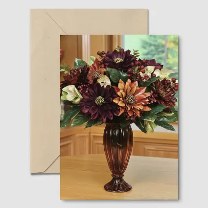 Deep Burgundy Dahlia Floral Arrangement Brown Vase