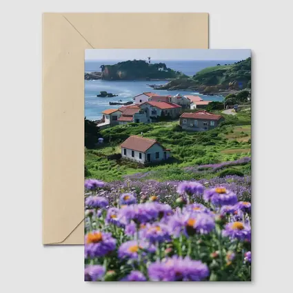 Purple Wildflowers Coastal Village Ocean View