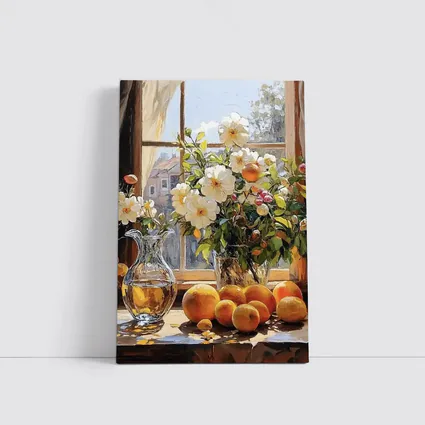White Flowers Oranges Crystal Vase Window