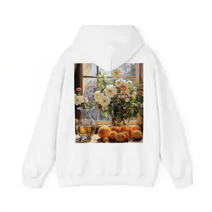White Flowers Oranges Crystal Vase Window