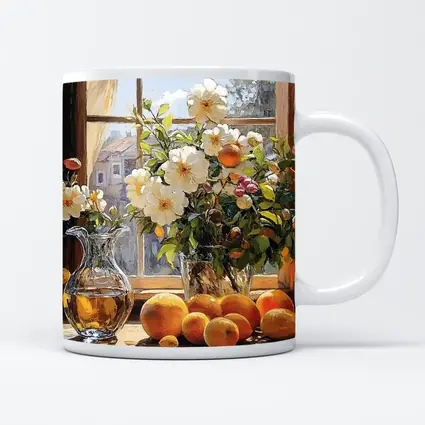 White Flowers Oranges Crystal Vase Window