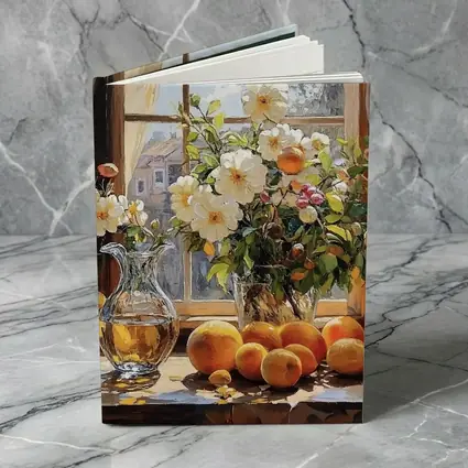 White Flowers Oranges Crystal Vase Window