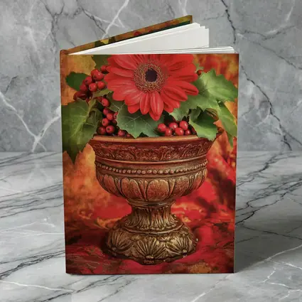 Red Gerbera Daisy Holly Berry Ornate Vase