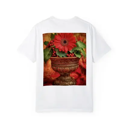 Red Gerbera Daisy Holly Berry Ornate Vase