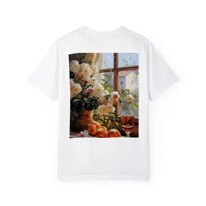White Roses Oranges Wine Glass Window Still Life
