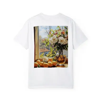 White Flowers Oranges Sunny Window Still Life
