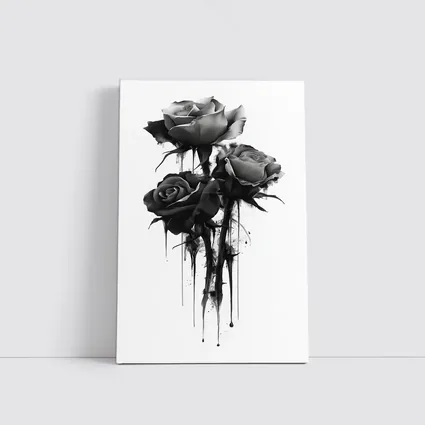 Black Ink Drip Roses Dark Floral Art