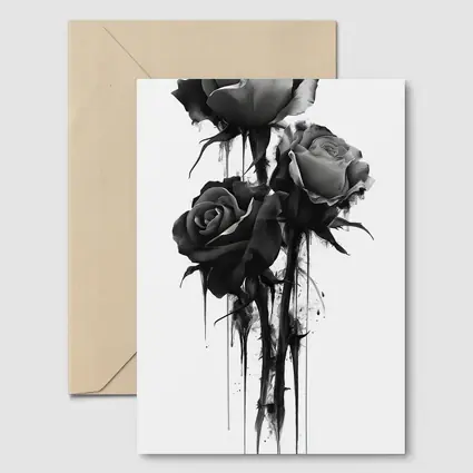 Black Ink Drip Roses Dark Floral Art