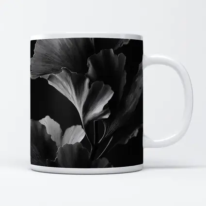 Ginkgo Leaves Black and White Dark Background