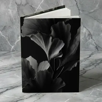 Ginkgo Leaves Black and White Dark Background
