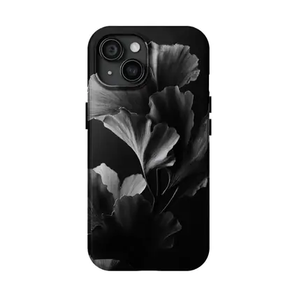 Ginkgo Leaves Black and White Dark Background