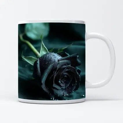 Black Rose With Dewdrops On Dark Fabric