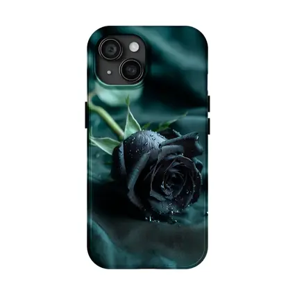 Black Rose With Dewdrops On Dark Fabric