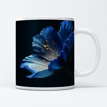Blue Flower Golden Stamens Dark Background
